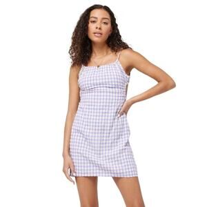 L*Space Gingham Mini Dress XS Purple White Tie Back Summer